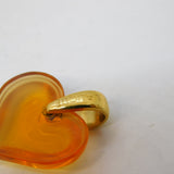 20th Century Lalique Honey Amber Glass Heart Drop Pendant Gold Bale Vintage c1970