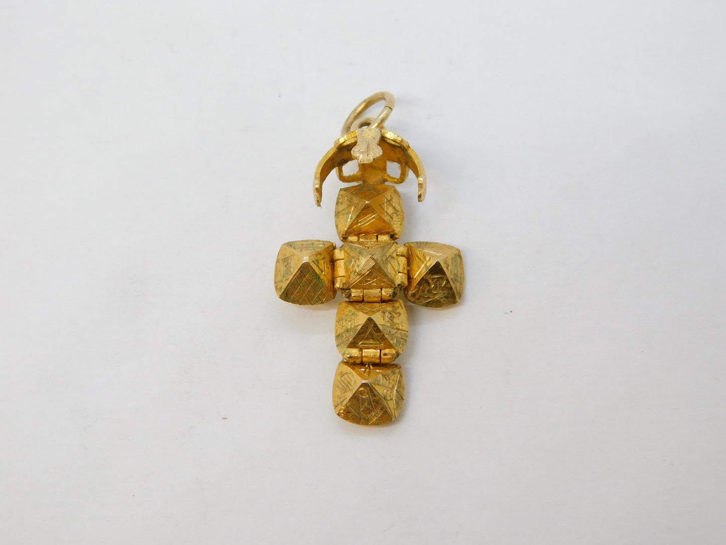 9ct Yellow Gold Articulated Masonic Ball Cross Pendant Vintage 1990 Birmingham