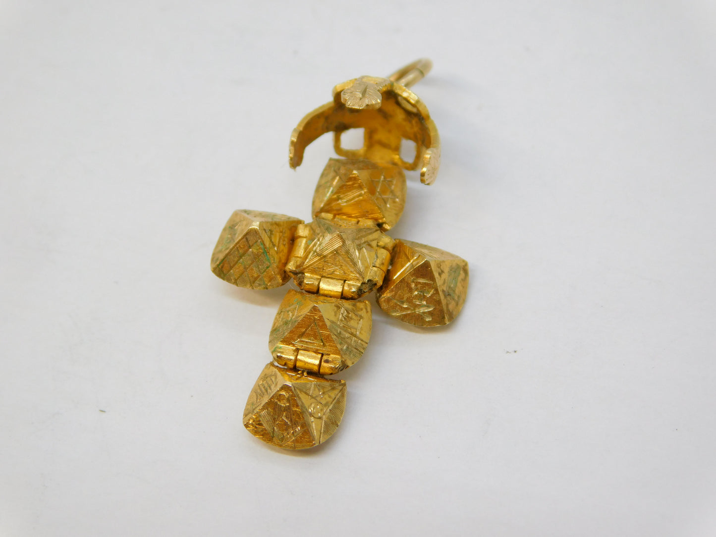 9ct Yellow Gold Articulated Masonic Ball Cross Pendant Vintage 1990 Birmingham