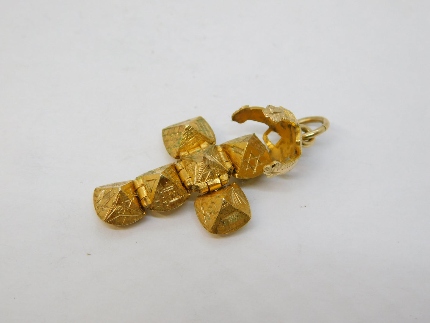 9ct Yellow Gold Articulated Masonic Ball Cross Pendant Vintage 1990 Birmingham