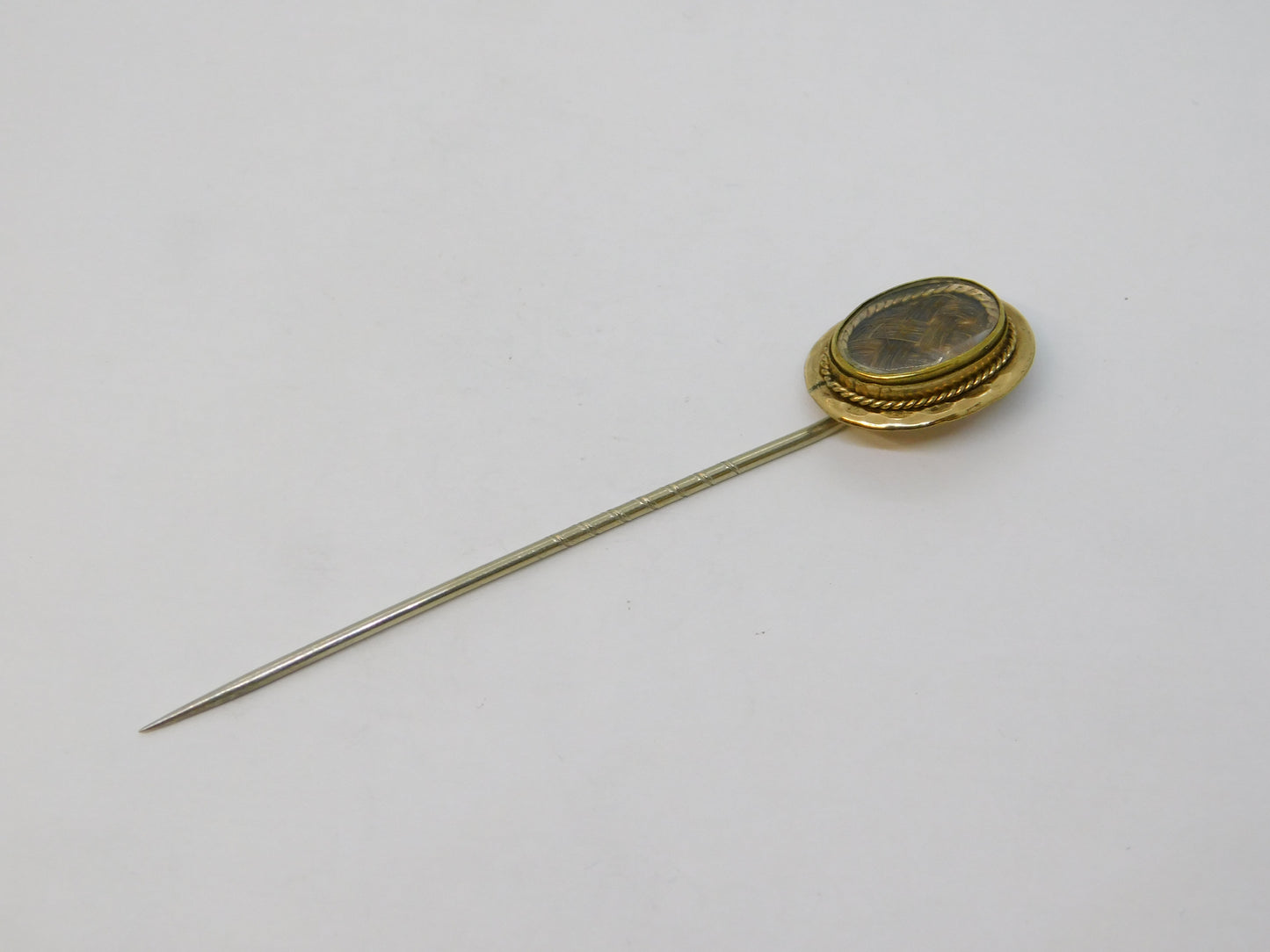 George III 9ct Yellow Gold Hair Set Mourning Stick Pin Antique c1820
