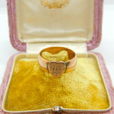Victorian Rose Gold Heart Form Signet Ring Antique 1876 Birmingham Initialled