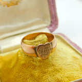Victorian Rose Gold Heart Form Signet Ring Antique 1876 Birmingham Initialled