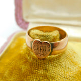 Victorian Rose Gold Heart Form Signet Ring Antique 1876 Birmingham Initialled