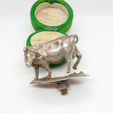 Victorian Cast Sterling Silver Dairy Cow Butter Dish Finial c1870 London Antique