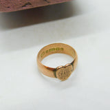 Victorian Rose Gold Heart Form Signet Ring Antique 1876 Birmingham Initialled