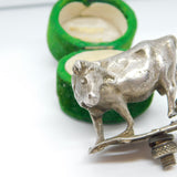 Victorian Cast Sterling Silver Dairy Cow Butter Dish Finial c1870 London Antique