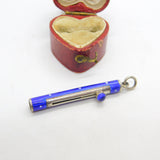 Sterling Silver & Blue Dotted Enamel Propelling Pencil Case with Cabochon c1920