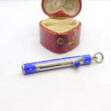 Sterling Silver & Blue Dotted Enamel Propelling Pencil Case with Cabochon c1920