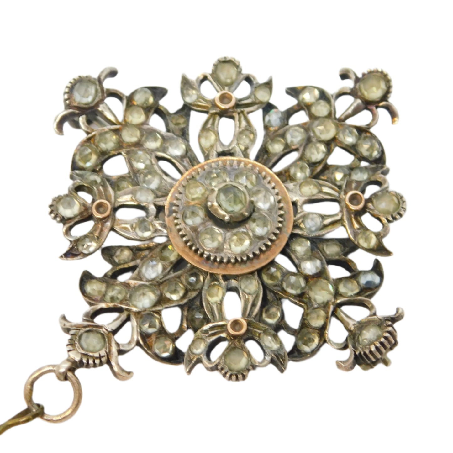 19th Century Austro-Hungarian Silver & Paste Set Floral Brooch Antique c1860