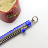 Sterling Silver & Blue Dotted Enamel Propelling Pencil Case with Cabochon c1920