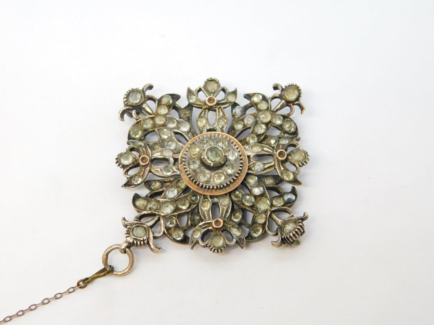 19th Century Austro-Hungarian Silver & Paste Set Floral Brooch Antique c1860