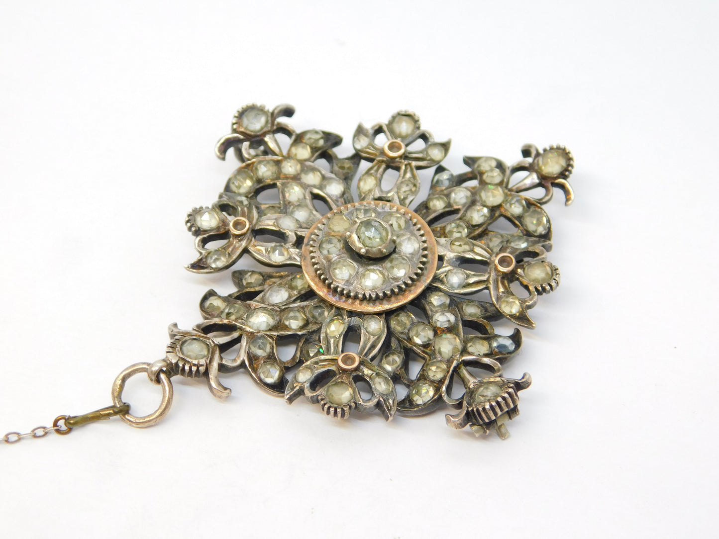 19th Century Austro-Hungarian Silver & Paste Set Floral Brooch Antique c1860