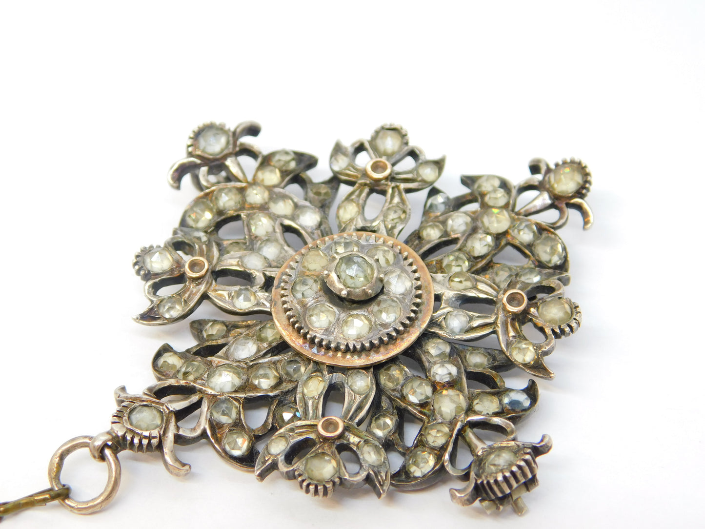19th Century Austro-Hungarian Silver & Paste Set Floral Brooch Antique c1860