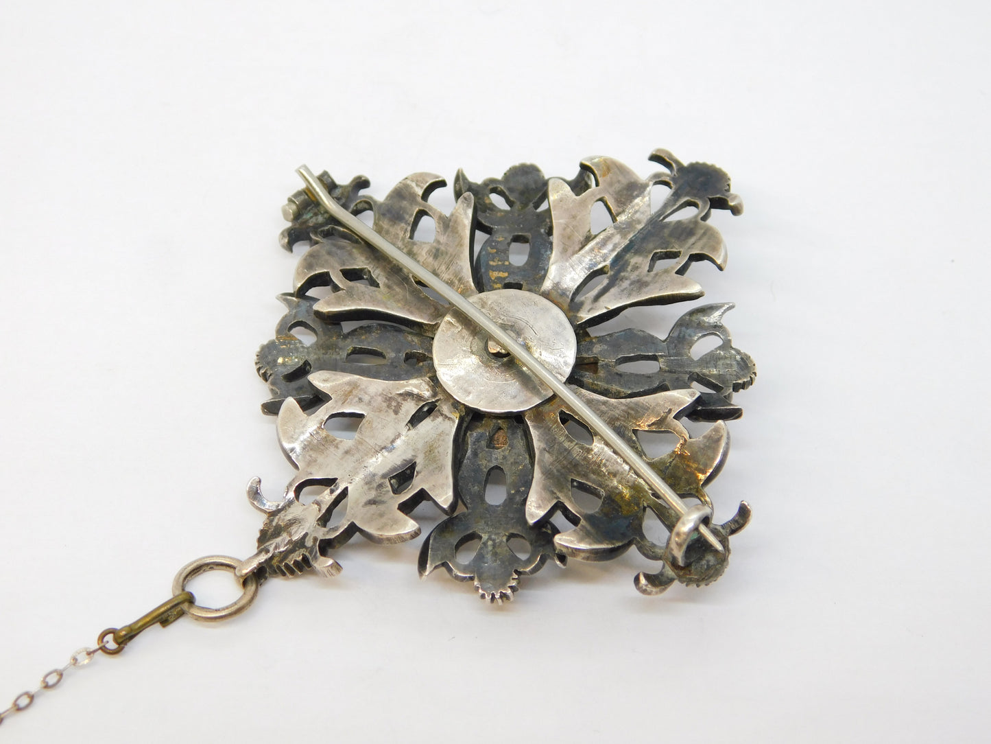 19th Century Austro-Hungarian Silver & Paste Set Floral Brooch Antique c1860