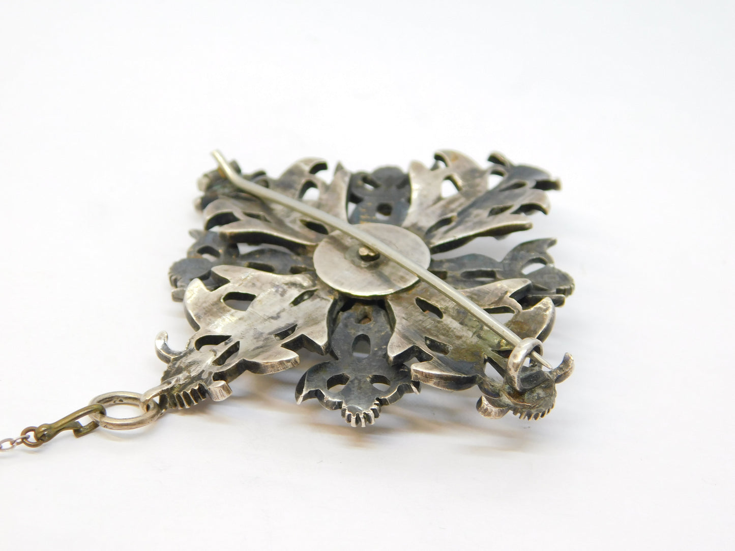 19th Century Austro-Hungarian Silver & Paste Set Floral Brooch Antique c1860