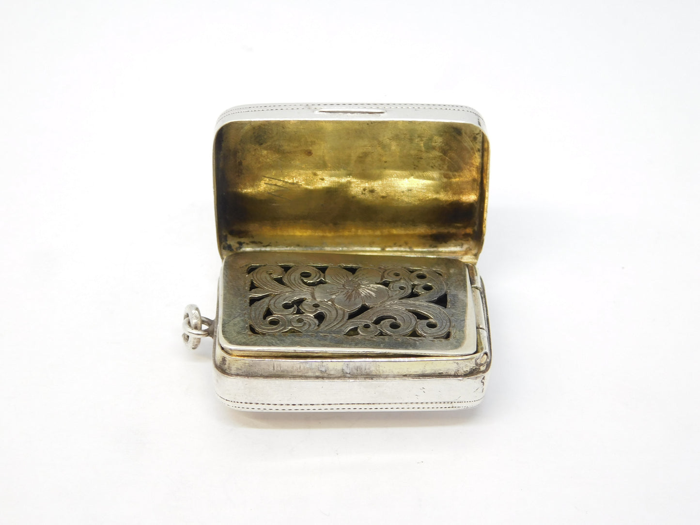 George III Sterling Silver Floral Pattern Vinaigrette Antique 1775 Birmingham