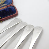 Set of 4 Georgian Sterling Silver Flaming Spear Crest Spoons 1823 London Antique