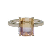 9ct White Gold Baguette Cut 'Ametrine' Stone Dress Ring Vintage 2012 Birmingham