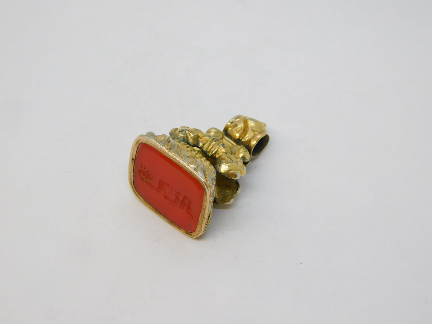 George III Gold Cased Carnelian Agate Monogram Fob Seal Antique c1820