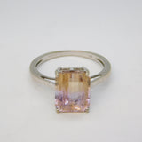 9ct White Gold Baguette Cut 'Ametrine' Stone Dress Ring Vintage 2012 Birmingham