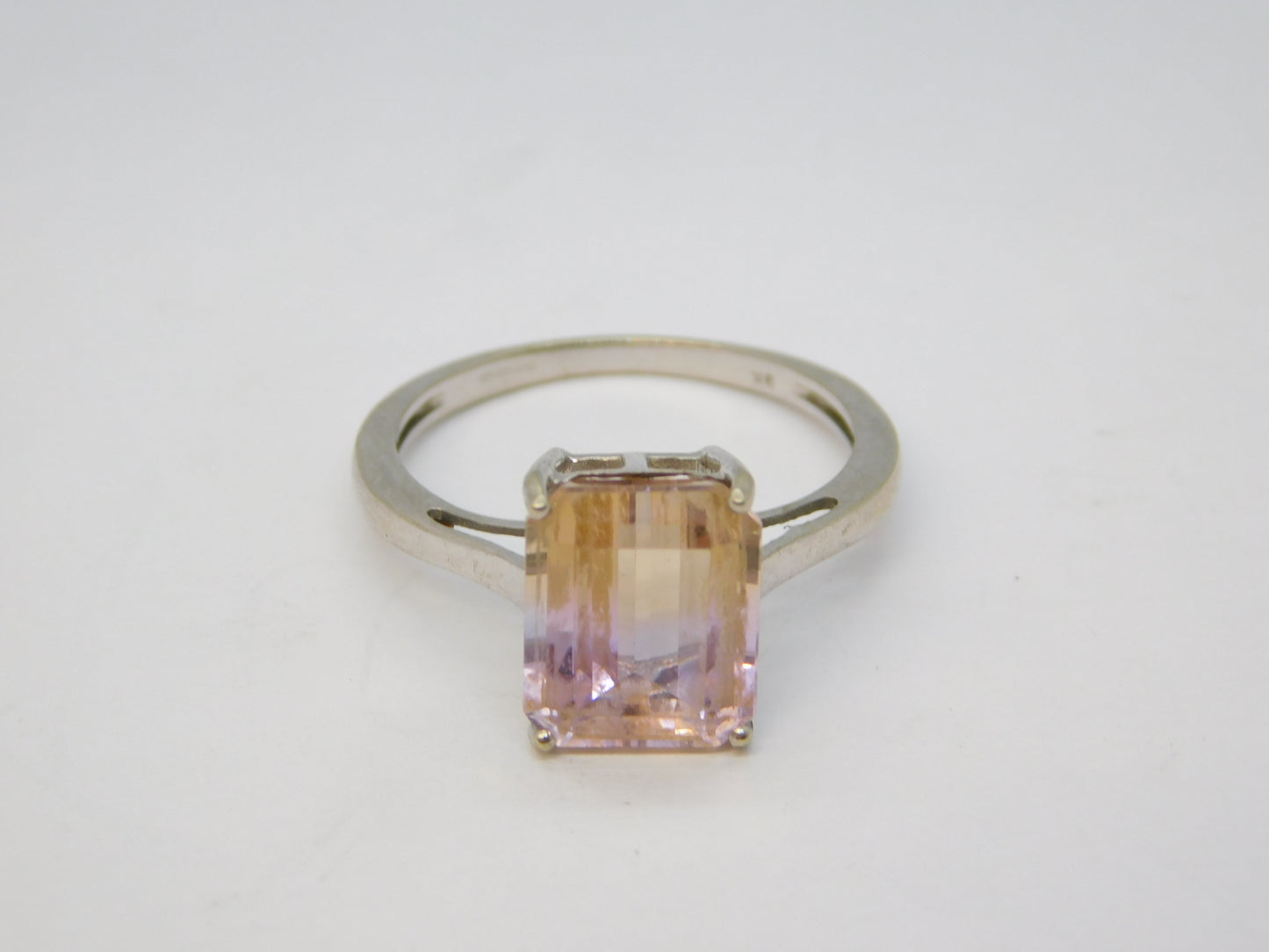 9ct White Gold Baguette Cut 'Ametrine' Stone Dress Ring Vintage 2012 Birmingham