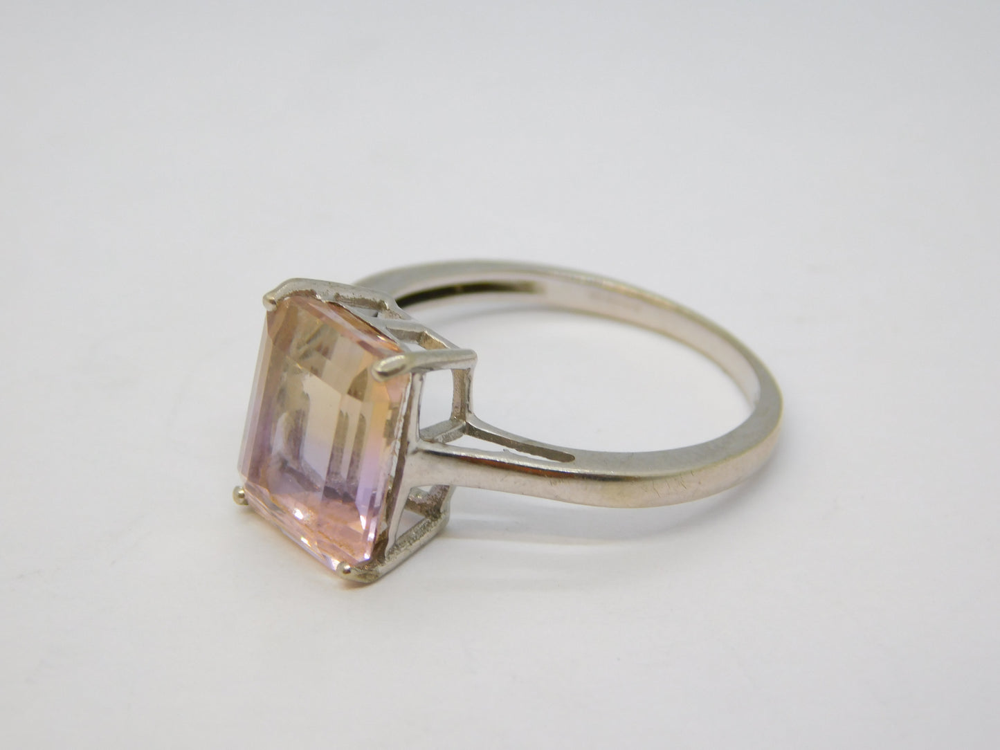 9ct White Gold Baguette Cut 'Ametrine' Stone Dress Ring Vintage 2012 Birmingham
