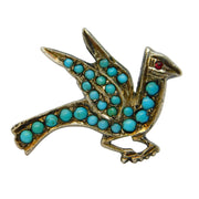 19th Century Sterling Silver Gilt Turquoise Set Bird Brooch Antique c1880
