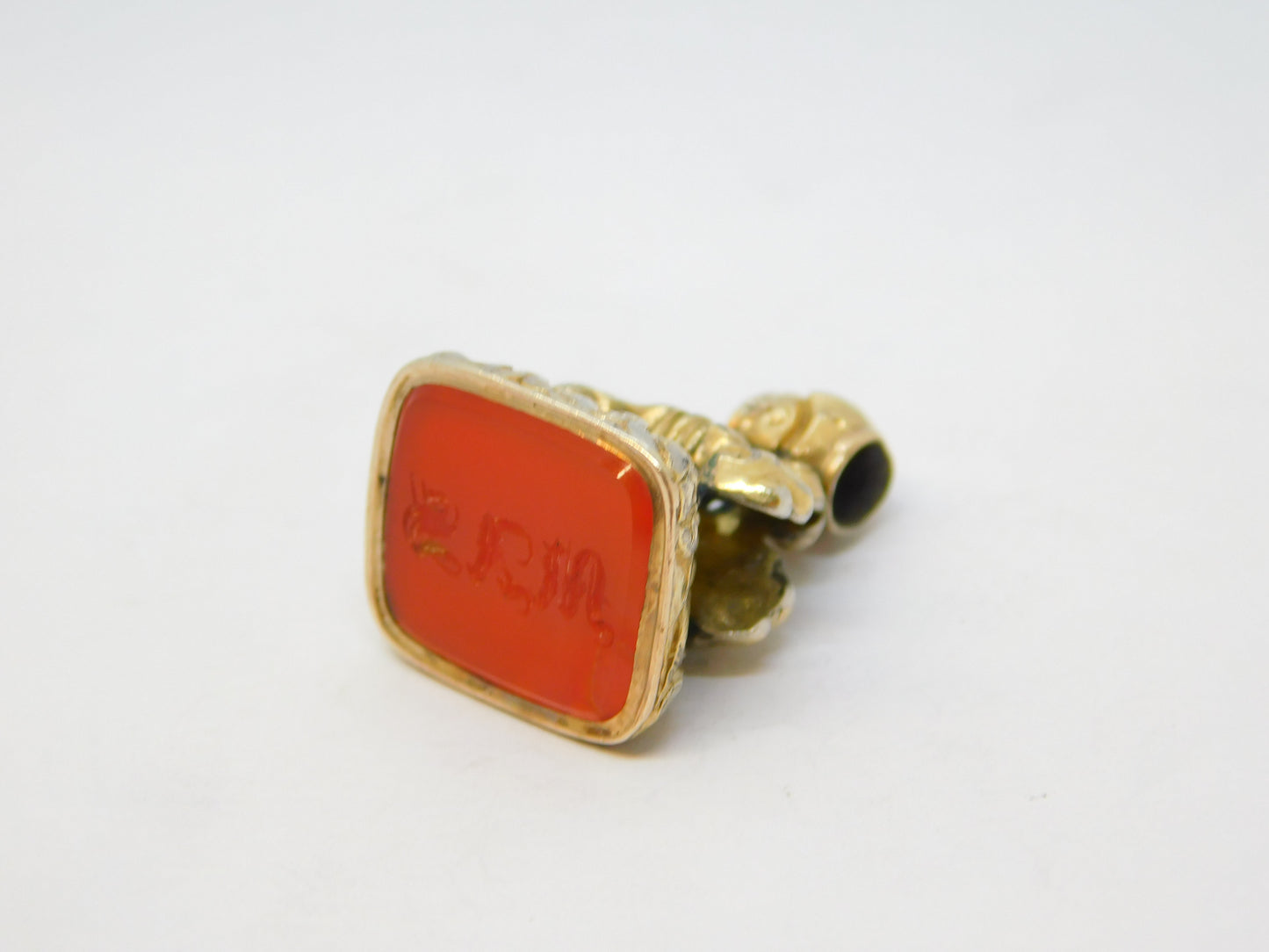 George III Gold Cased Carnelian Agate Monogram Fob Seal Antique c1820