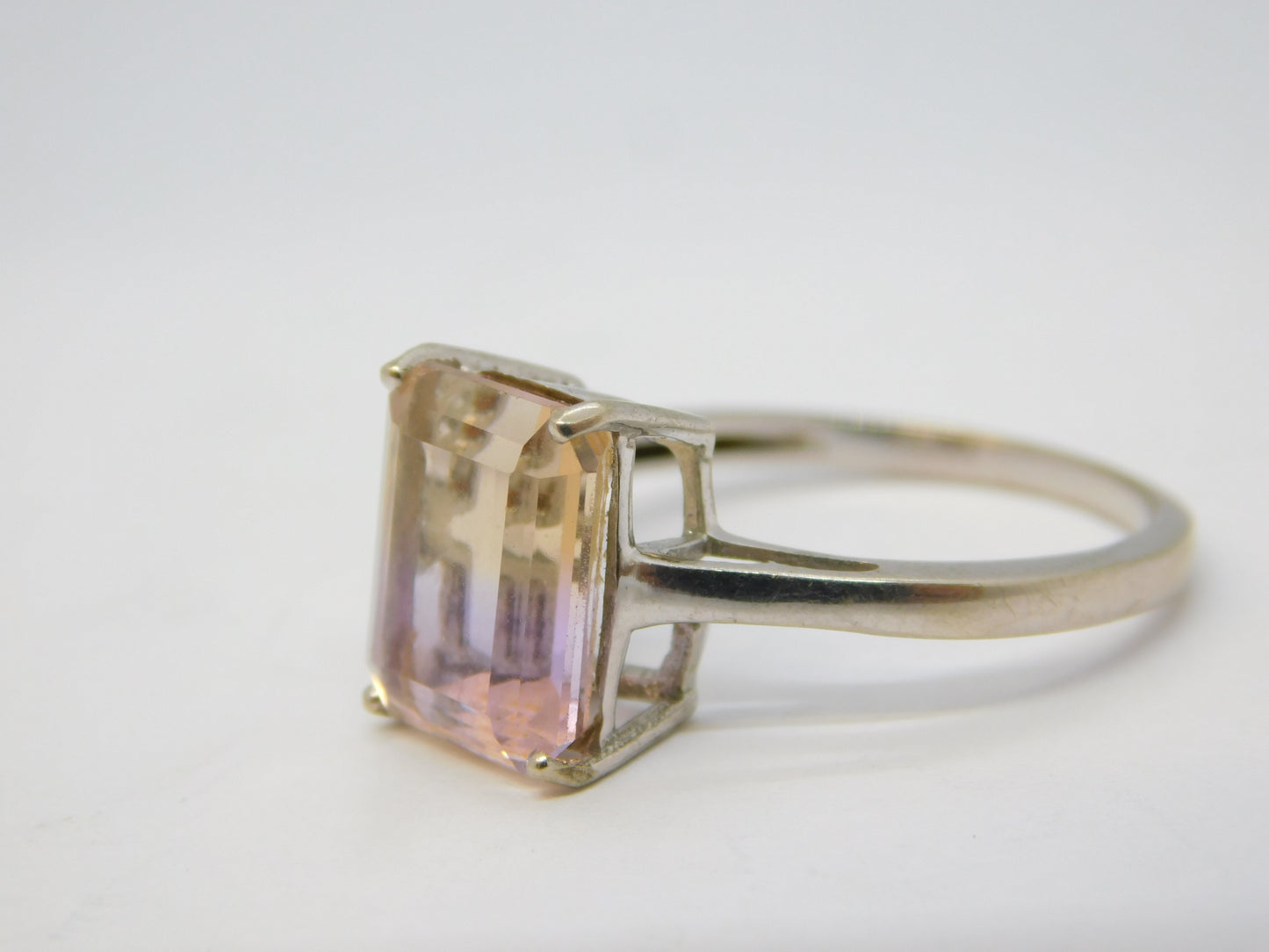 9ct White Gold Baguette Cut 'Ametrine' Stone Dress Ring Vintage 2012 Birmingham