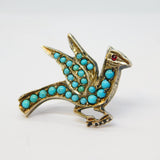 19th Century Sterling Silver Gilt Turquoise Set Bird Brooch Antique c1880