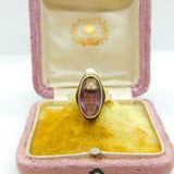 9ct Yellow Gold & Marquise Set Amethyst Dress Ring Vintage 1991 Birmingham