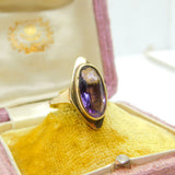 9ct Yellow Gold & Marquise Set Amethyst Dress Ring Vintage 1991 Birmingham