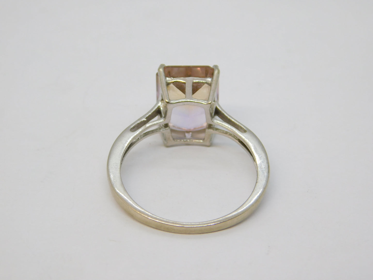 9ct White Gold Baguette Cut 'Ametrine' Stone Dress Ring Vintage 2012 Birmingham