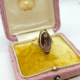 9ct Yellow Gold & Marquise Set Amethyst Dress Ring Vintage 1991 Birmingham