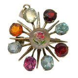 Victorian Sterling Silver Multi-Gem Set Essex Crystal Flower Pendant Antique c1890