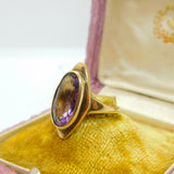 9ct Yellow Gold & Marquise Set Amethyst Dress Ring Vintage 1991 Birmingham