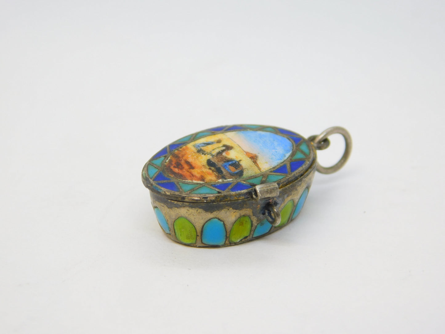 Egyptian .800 Silver Enamel Moses Basket Charm Pendant Antique c1930 Deco