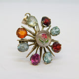 Victorian Sterling Silver Multi-Gem Set Essex Crystal Flower Pendant Antique c1890