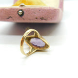 9ct Yellow Gold & Marquise Set Amethyst Dress Ring Vintage 1991 Birmingham