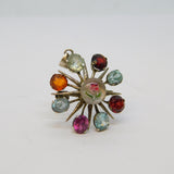Victorian Sterling Silver Multi-Gem Set Essex Crystal Flower Pendant Antique c1890