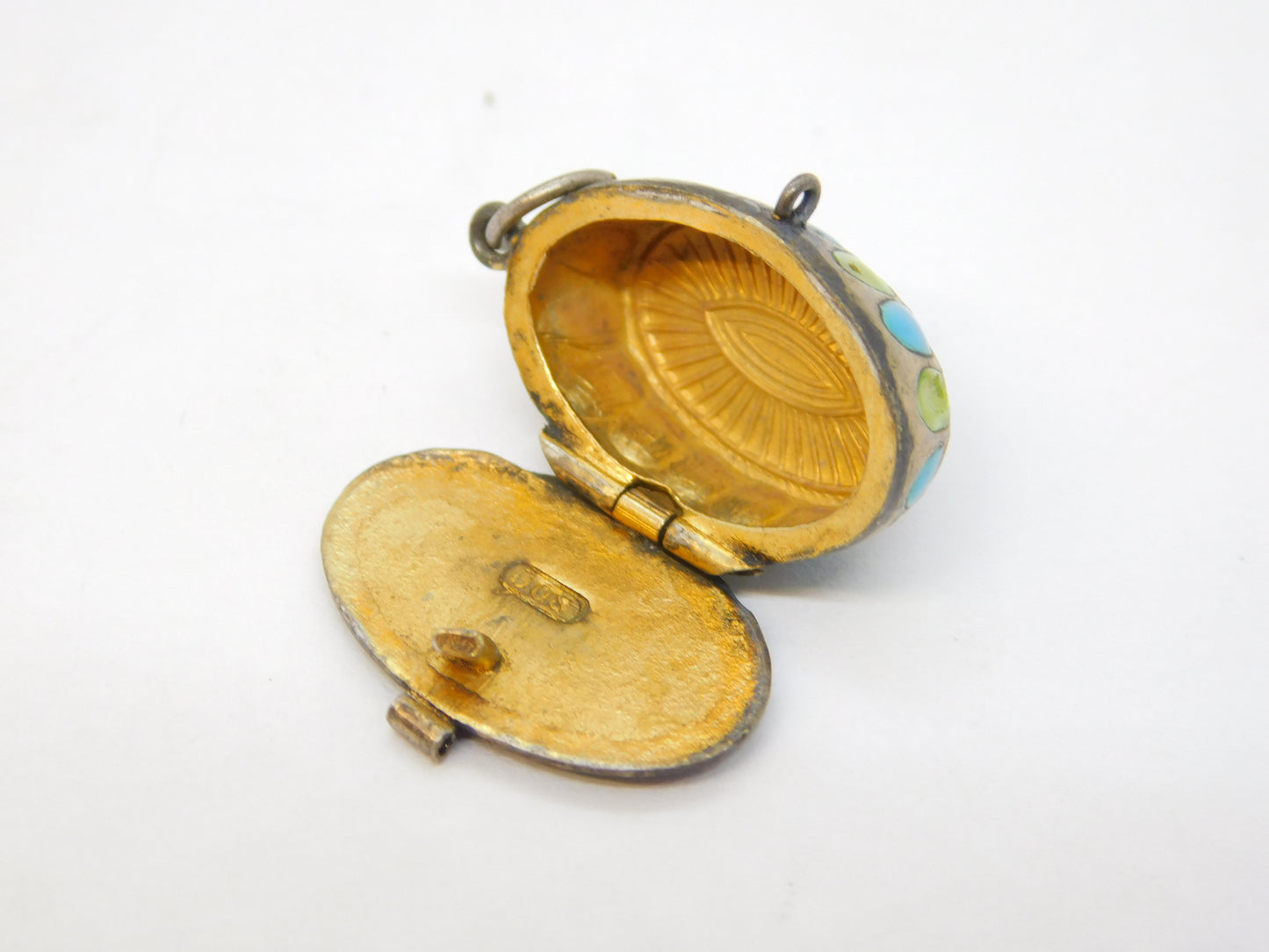 Egyptian .800 Silver Enamel Moses Basket Charm Pendant Antique c1930 Deco