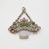 Victorian Sterling Silver, Multi-Gem Set Flower Basket Drop Pendant Antique c1880