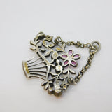 Victorian Sterling Silver, Multi-Gem Set Flower Basket Drop Pendant Antique c1880