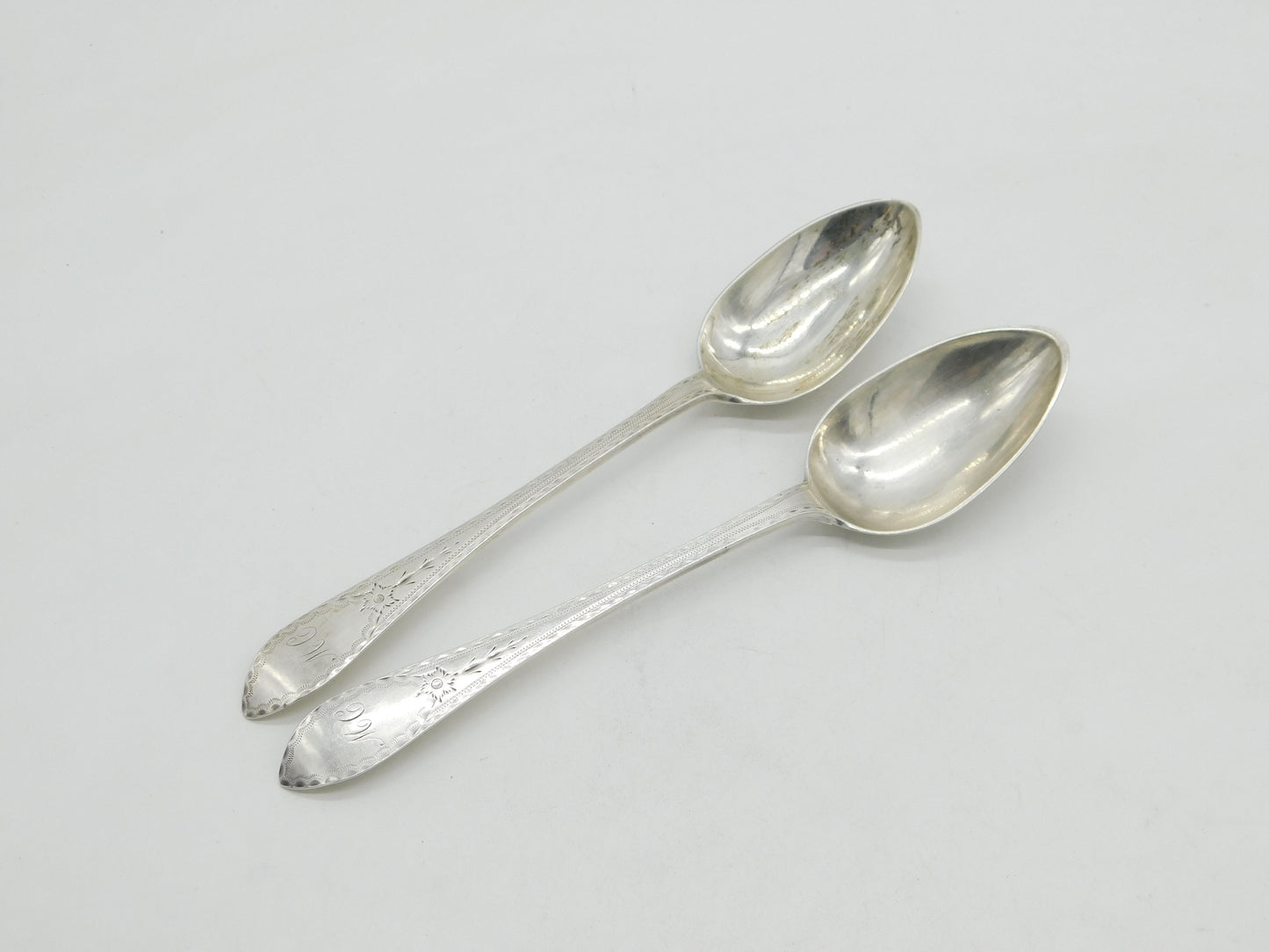George III Scottish Sterling Silver Celtic Point Serving Spoon Pair Antique 1790
