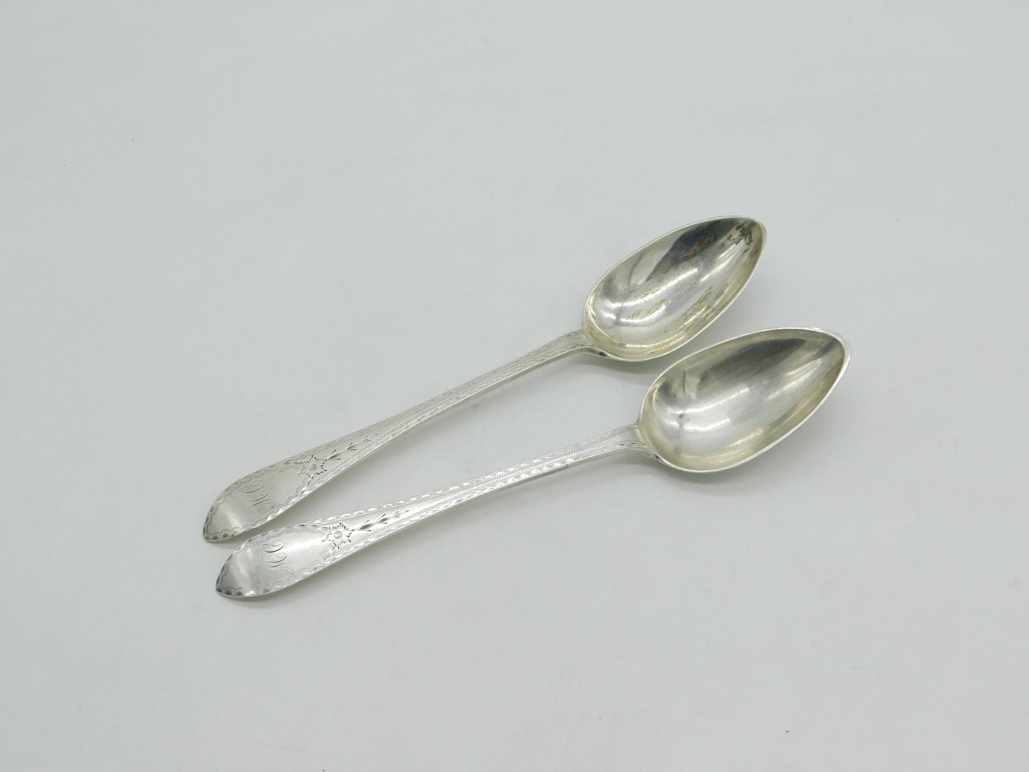 George III Scottish Sterling Silver Celtic Point Serving Spoon Pair Antique 1790