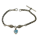 Victorian Sterling Silver Albertina Enamel Heart Link Bracelet Antique c1860