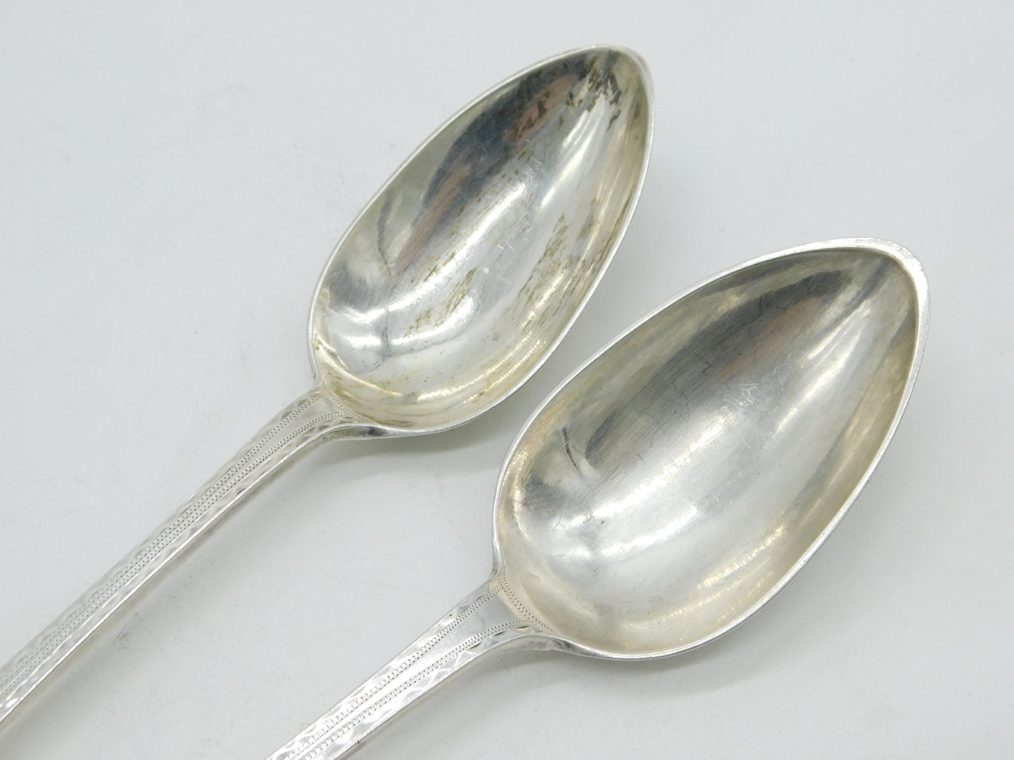 George III Scottish Sterling Silver Celtic Point Serving Spoon Pair Antique 1790