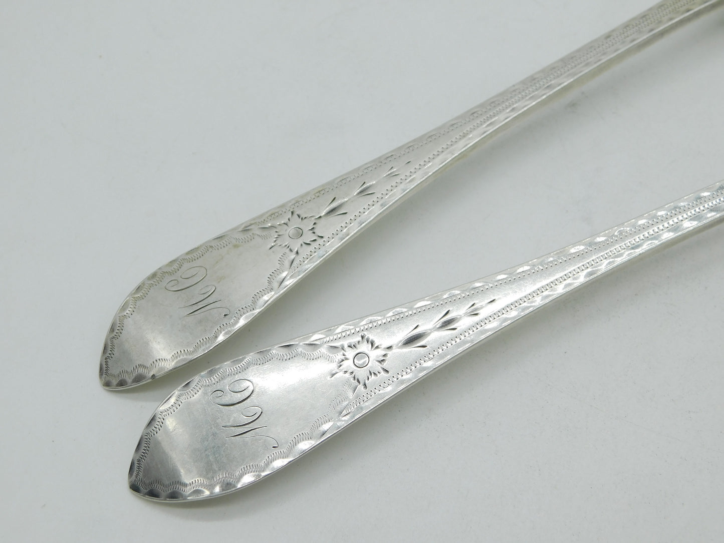 George III Scottish Sterling Silver Celtic Point Serving Spoon Pair Antique 1790