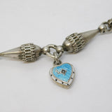 Victorian Sterling Silver Albertina Enamel Heart Link Bracelet Antique c1860